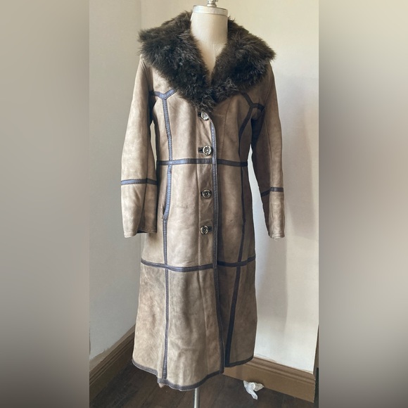 REAL vintage Leather Suede Shearling coat Soviet Chic small FUR CL3 - Picture 2 of 11